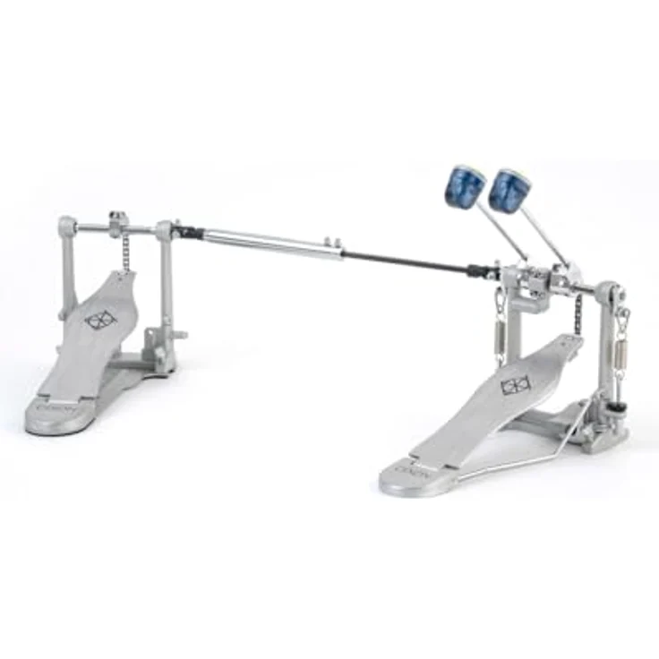 Dixon PP-P1D P1 Double Pedal, Doppelfußmaschine mit Einzelkette, gebürsteter Trittplatte und See-through blue Dual Surface Beater – Bild 1