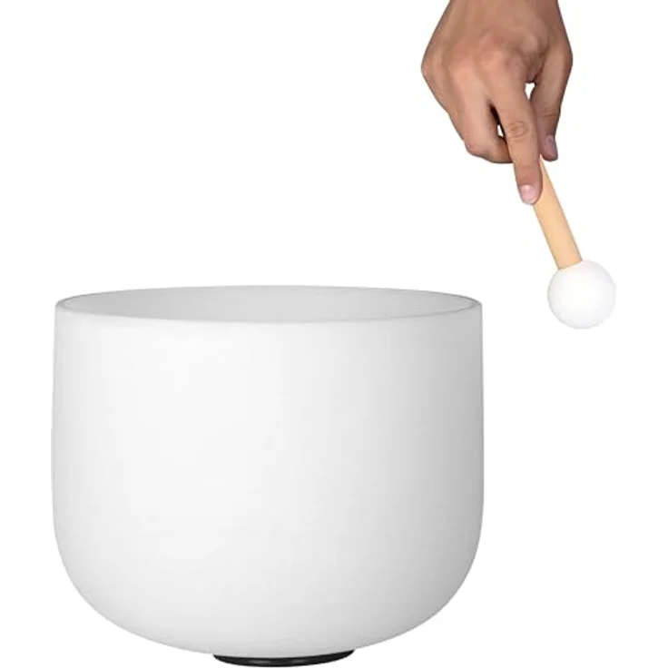 sela Crystal Singing Bowl Set Frosted 440Hz, 7 Kristall-Klangschalen (8-14”) mit 3 Mallets für Musik und Meditation, inkl. Silikonringen zur Stabilisierung – Bild 4