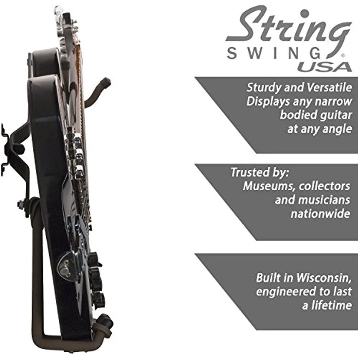String Swing Horizontal Guitar Wall Mount L, Wandhalterung für E-Gitarren mit niedrigem Profil, vollständig einstellbar für Rechts- und Linkshänder, hergestellt in den USA – Bild 5