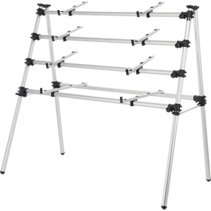 Jaspers 4D-120S, Keyboardständer aus silberfarben eloxiertem Aluminium für 4 Keyboards, höhenverstellbar, max. Belastung 40 kg, klappbar