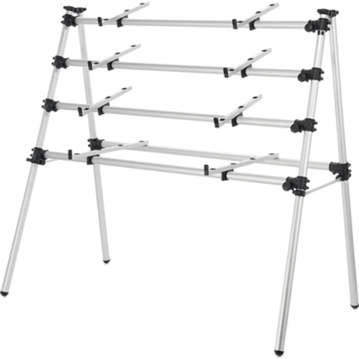 Jaspers 4D-120S, Keyboardständer aus silberfarben eloxiertem Aluminium für 4 Keyboards, höhenverstellbar, max. Belastung 40 kg, klappbar