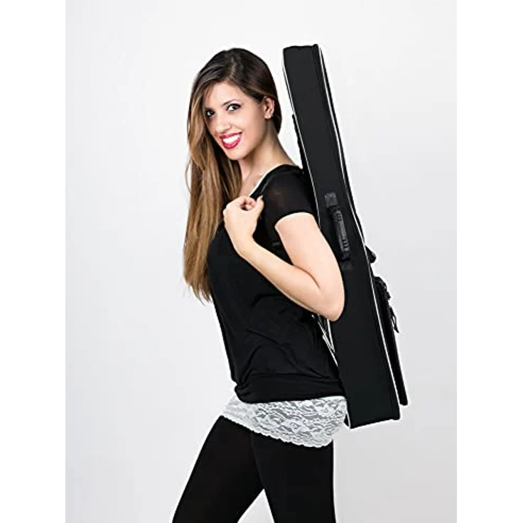 ROCKTILE 1/2 Klassik-Gitarrentasche, gepolsterter Gigbag mit Rucksackgarnitur und 2 Außentaschen, schwarz – Bild 5