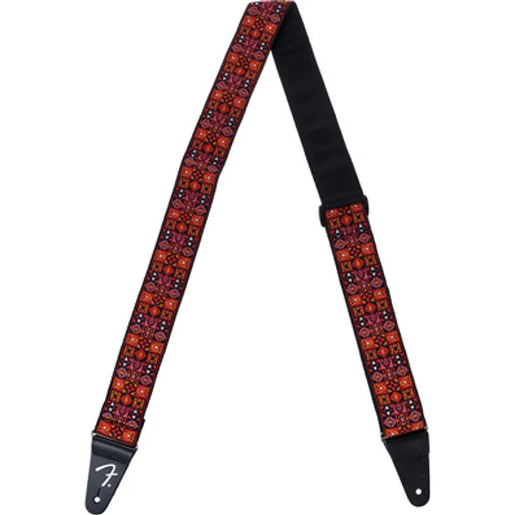 Fender Festival Collection Strap Red, Gitarrengurt aus reißfestem Polypropylen mit Lederenden, verstellbar von 80 cm bis 148 cm, Rot