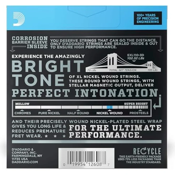 D'Addario EXL110-3D, Nickel Wound E-Gitarrensaiten, Regular Light, 10-46, 3 Sets, vielseitiger und heller Ton, aus USA製 – Bild 2