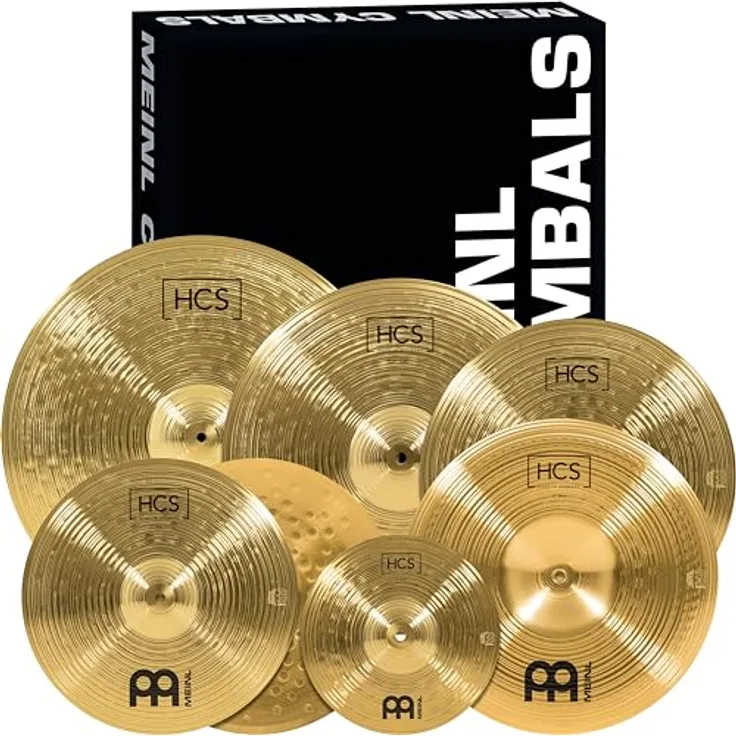 Meinl Cymbals HCS Super Schlagzeug Becken Set, 14 Zoll Hihat, 20 Ride, 16 Crash, 18 Crash, 16 China, 10 Splash, Messing, traditionelles Finish, inkl. Video Box Pack