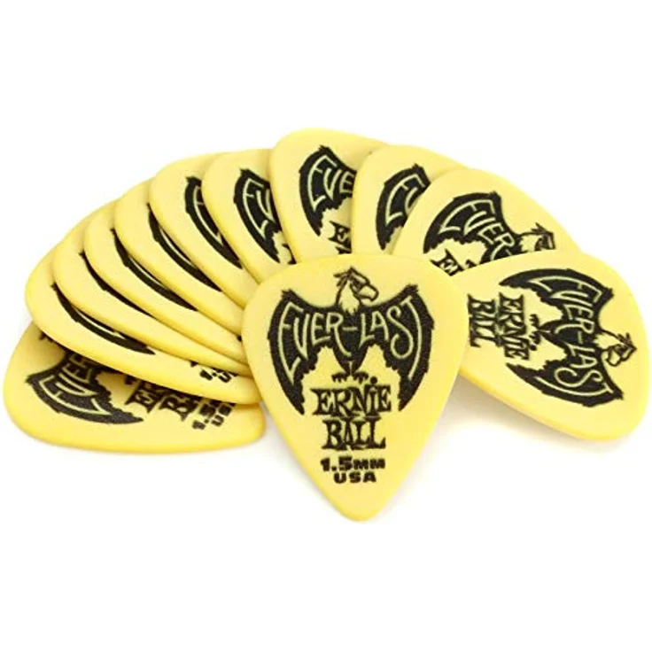 Ernie Ball Everlast Picks EB9195, strapazierfähige Plektren aus Delrin, 1,50 mm, 12er Pack, gelb – Bild 4