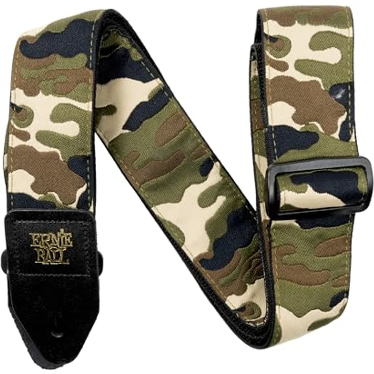 Ernie Ball Jacquard Gitarrengurt/Bassgurt – Vintage Camo, 5 cm breit, einstellbar von 104 bis 183 cm, mit maschinengenähten Lederenden
