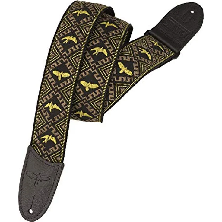 PRS ACC-3172 Hootenanny Gitarrengurt, Jacquard mit Baumwolle und Lederenden, 145 cm, gelb/schwarz