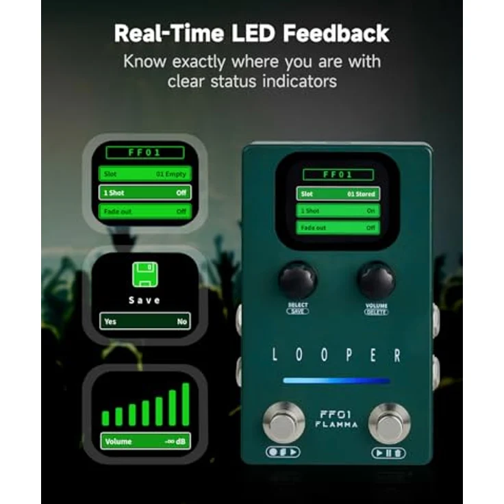 Flamma FF01 Looper, Stereo-Looper mit 40 Speicherplätzen und 150 Minuten Gesamtspielzeit, inkl. USB-C-Anschluss und Netzadapter – Bild 2