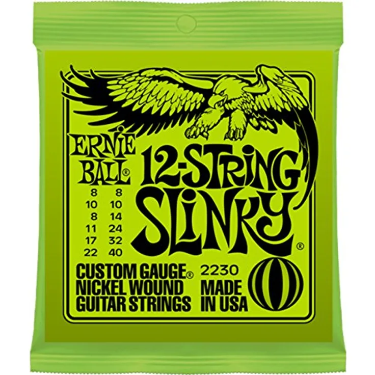 Ernie Ball Slinky 12-String E-Gitarrensaiten, Nickel Wound, Stärke 8-40, langlebiger Klang für Profis und Anfänger