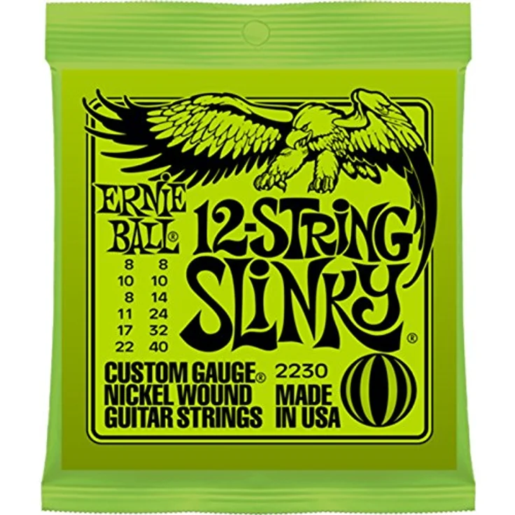 Ernie Ball Slinky 12-String E-Gitarrensaiten, Nickel Wound, Stärke 8-40, langlebiger Klang für Profis und Anfänger – Bild 1