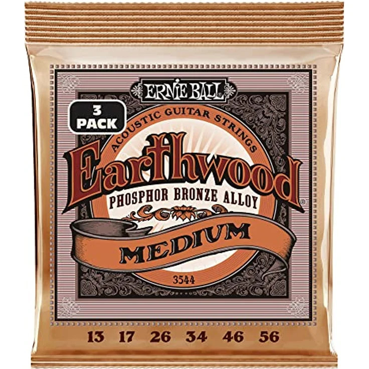 Ernie Ball Earthwood Medium Phosphor Bronze Akustik-Gitarrensaiten, 3er-Pack, Stärke 13-56, warmer Klang mit hervorragender Projektion – Bild 1