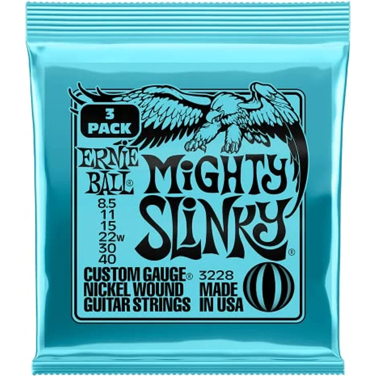 Ernie Ball Mighty Slinky E-Gitarrensaiten, 3er-Pack, Nickelwound, Stärke 8.5-40, heller ausgewogener Ton – Bild 1