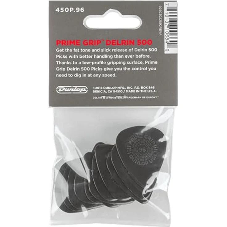 Jim Dunlop Plektrum Delrin 500 Prime Grip 0,96mm, 12 Stück, mit Fat Sound und Low-Profile-Griff – Bild 2