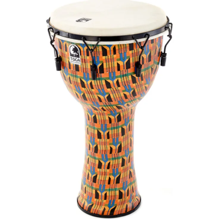 Toca SFDMX-14KB 14" Freestyle Djembe, Kente, Kunststoffkessel mit Ziegenfell, inkl. Tasche für Schulen und Kindergärten