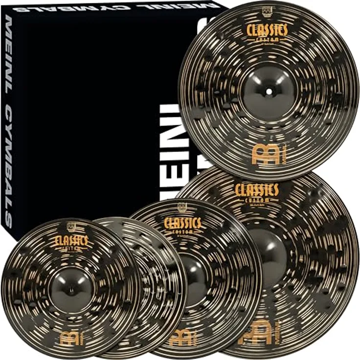 Meinl Classics Custom Dark Promo Set, limitierte Edition Schlagzeugbecken, 14" Hi-Hat, 16" Crash, 18" Crash, 20" Ride, Dark Finish, B12 Bronze