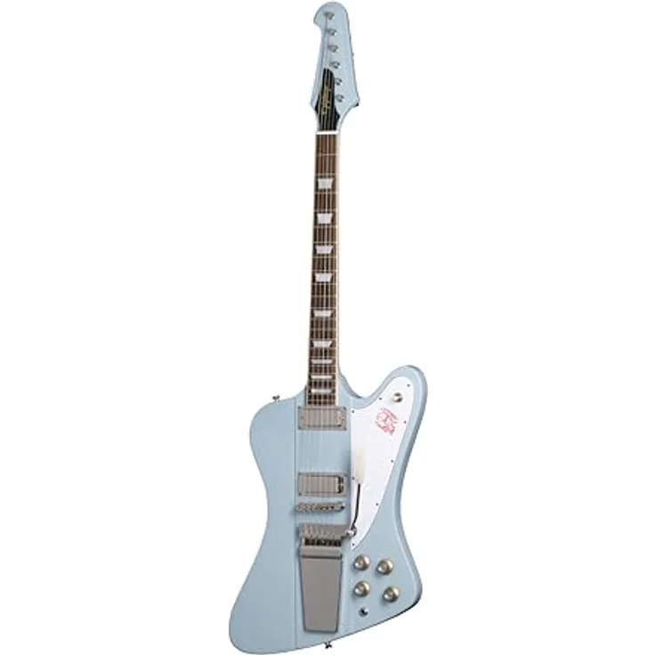 Epiphone 1963 Firebird V, E-Gitarre mit Mahagoni Korpus, Alnico 5 Mini-Humbucker und ReDesigned Maestro Tremolo, Frost Blue