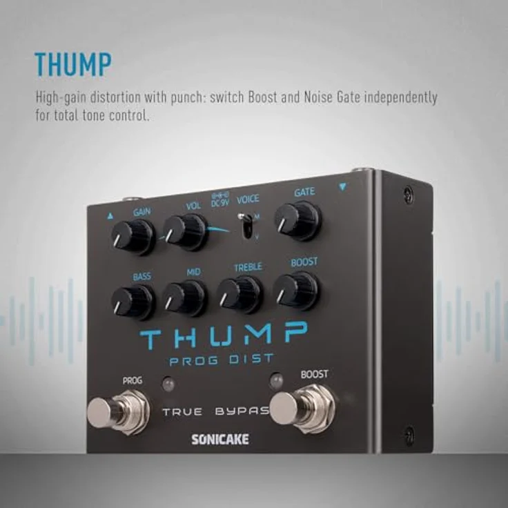 SONICAKE Distortion Pedal High-Gain Effektpedal mit analoger Schaltung, 2 Klangmodi, Boost und Noise Gate, schwarz – Bild 2