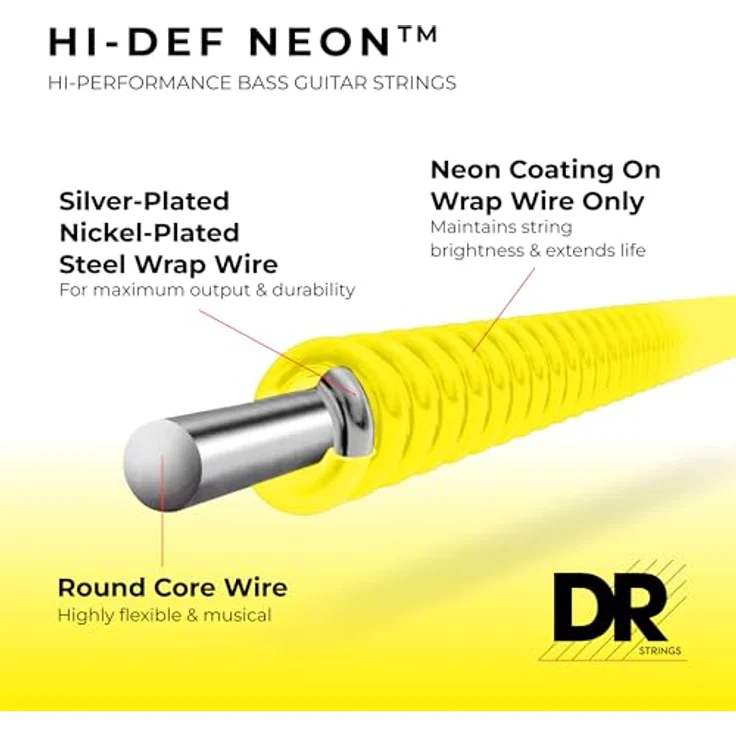DR Strings Neon Multi NMCB-45, E-Bass Saiten mit K3 Multi-Color Neon Beschichtung, 4-Saiter Set, Saitenstärken 045"-105" – Bild 3