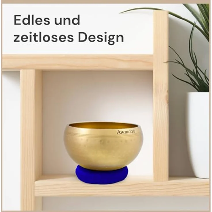 Avanda Tibetisches Klangschale-Set, gehämmerte Klangschale Ø 8 cm mit Mangoholz-Schlägel und blauem Ring-Kissen für Yoga, Meditation und Entspannung – Bild 4