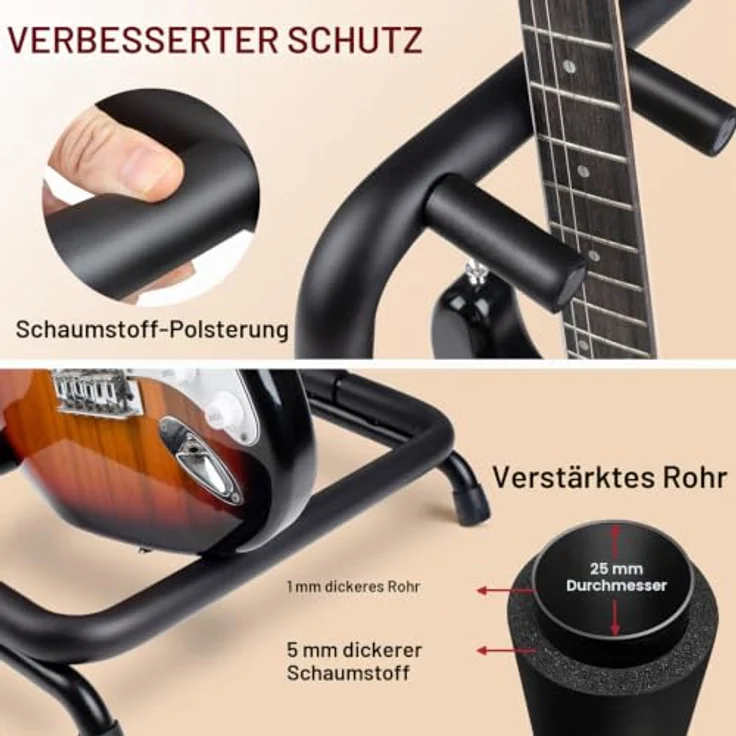 CAHAYA Klappbarer 5er Multiple Gitarrenständer, Metallstruktur mit dicker Schaumstoffpolsterung, faltbar, für alle Gitarrentypen, CY0345 – Bild 5