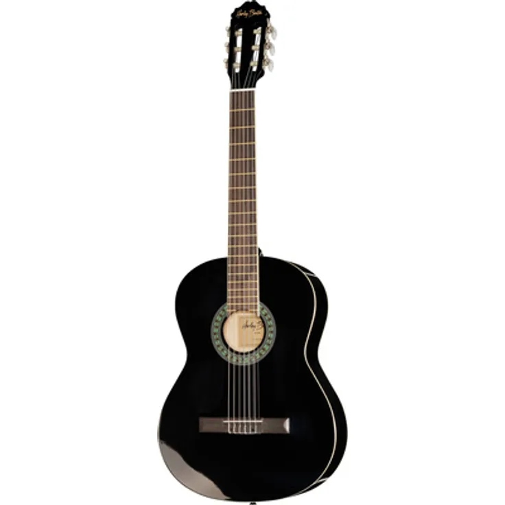 Harley Benton CG-200 Black, 4/4 Konzertgitarre mit Linde Korpus und Nato Hals, Hochglanz Schwarz