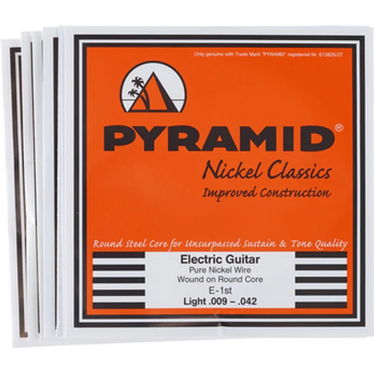 Pyramid Nickel Classics Light 009-042, E-Gitarrensaiten Satz aus Pure Nickel, Stärken 009-042, runder Kerndraht mit Reinnickel-Umwicklung