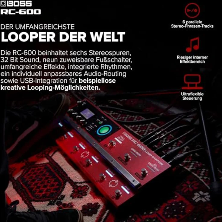 BOSS RC-600 Loop Station, 6 Stereo-Phrasen-Tracks, 9 Fußschalter, riesige Effekt-Bibliothek, 2 XLR-Mikrofone – Bild 3