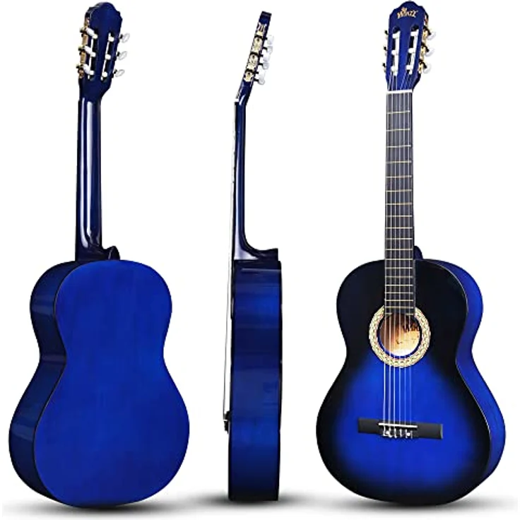 Winzz Konzertgitarre 4/4 Anfänger Set, 39 Zoll Klassische Gitarre mit Nylonsaiten für Erwachsene und Kinder ab 11 Jahren, Blau, inkl. Zubehör wie Gig Bag, E-Tuner und Fußbank – Bild 2
