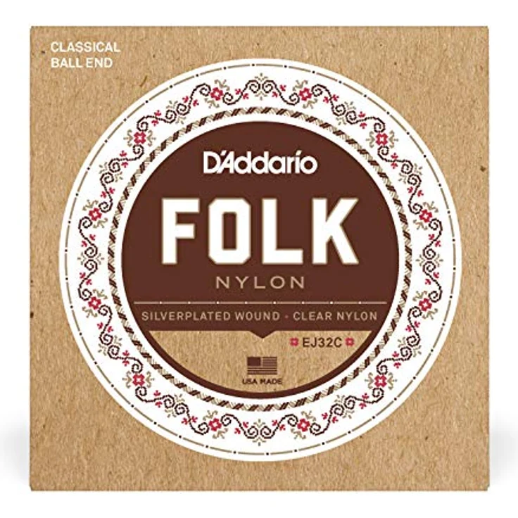D'Addario EJ32 C Folk Nylon Gitarrensaiten, Ball End, Silber wound/klare Oberstimme, für Konzertgitarre – Bild 2