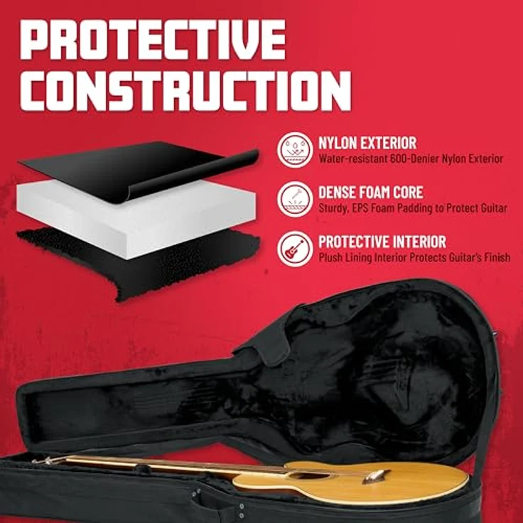 Gator Cases GL-AC-BASS, Leichtes Polyfoam-Gitarrenetui für Akustik-Bassgitarren mit wasserabweisendem 600-Denier-Nylon, abnehmbaren Schulterriemen und Innenfächern für Zubehör – Bild 3