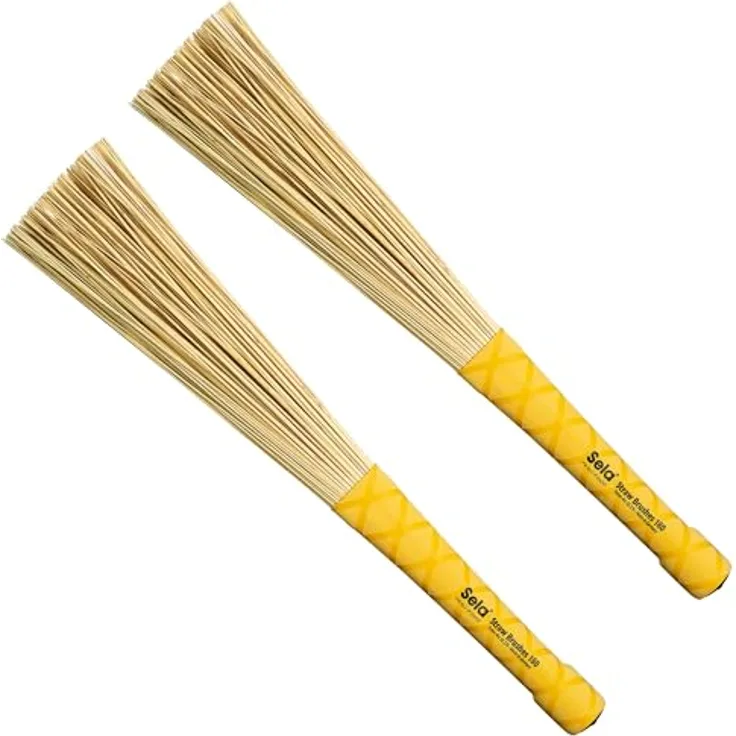 Sela Straw Brushes 180, Drumsticks aus europäischer Sorghumhirse, mit Pro Grip Rubber Griff, Länge 360 mm, vielseitig einsetzbar auf Cajon, Hi-Hat oder Snare, Made in Germany