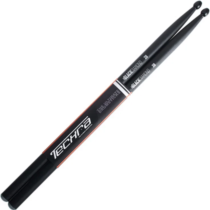 Techra Black Diamond 2B, Drumsticks, schwarz, 10x langlebiger als Holz, mit gummierter Spitze zur Vibrationabsorption, Länge 413 mm, Durchmesser 15,6 mm
