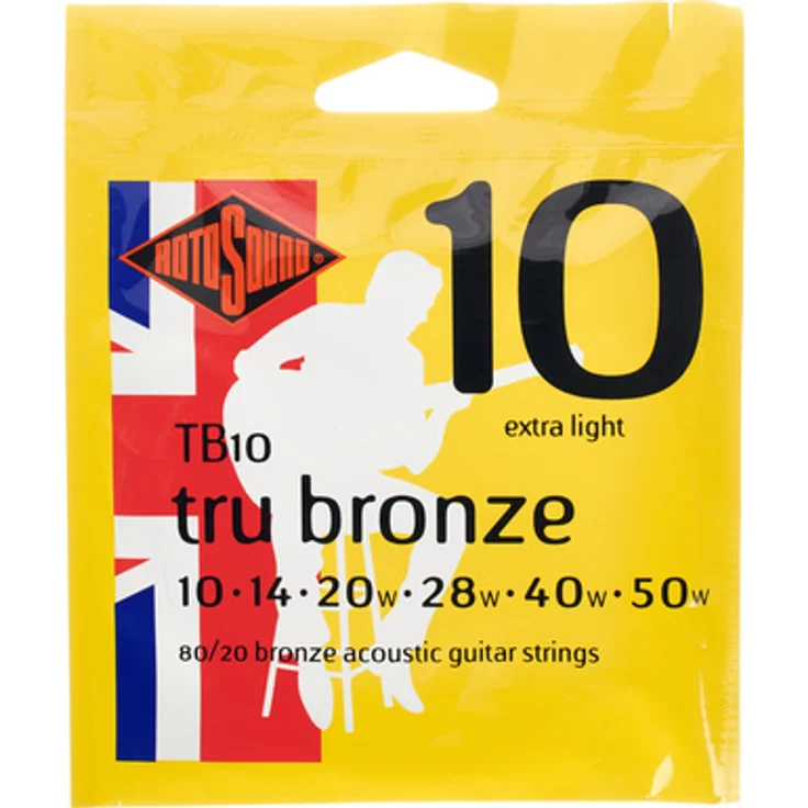 Rotosound Tru Bronze TB10, Saitensatz für Akustikgitarre, 80/20 Bronze, Extra Light .010" - .050", Made in UK