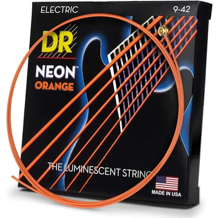 DR Strings NEON NOE-9 HiDef Lite Gitarrensaiten, farbbeschichtetes Nickel, orange, handgefertigt in den USA – Bild 1