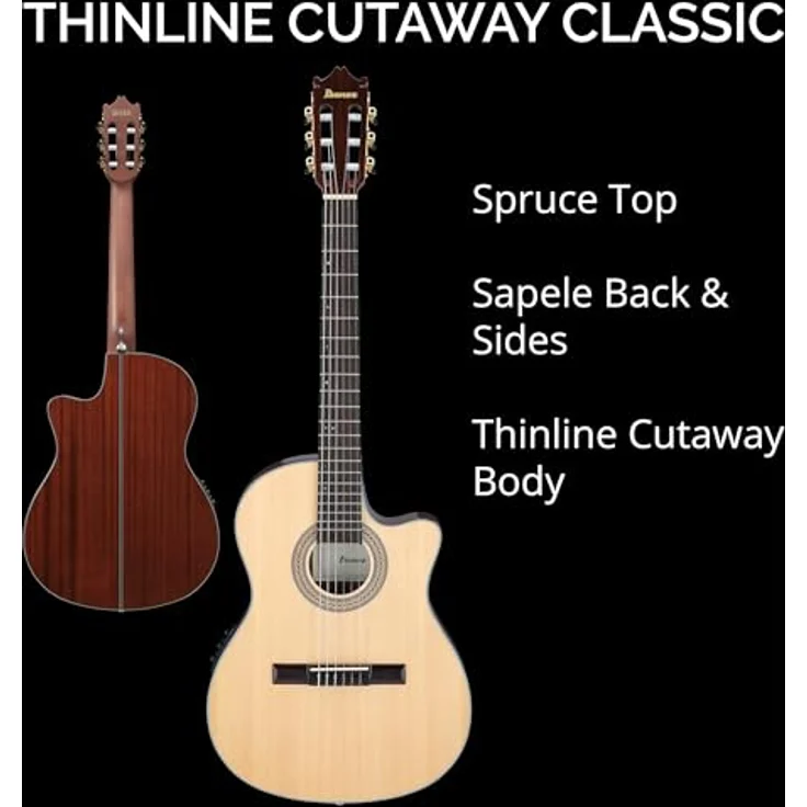 Ibanez GA35TCE-NT, Thinline Konzertgitarre mit Fichtendecke, Sapele Korpus, Palisander Griffbrett, Natur Hochglanz – Bild 4