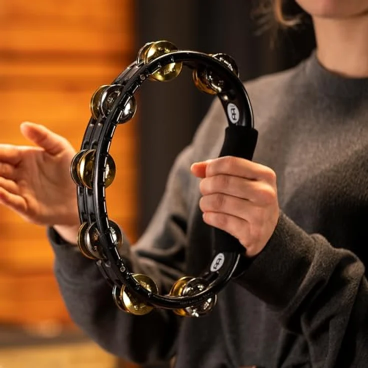 Meinl TMT1M-BK Recording Tambourine, doppelreihig mit 14 Paar Stahl- und Messingschellen, ABS-Kunststoffrahmen, schwarz, gepolsterter Griff – Bild 8