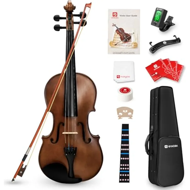 Vangoa 4/4 Violine Massivholz, Akustisches Violin Set für Anfänger mit Zubehör und Geigenkoffer, Ideal für Erwachsene und Kinder