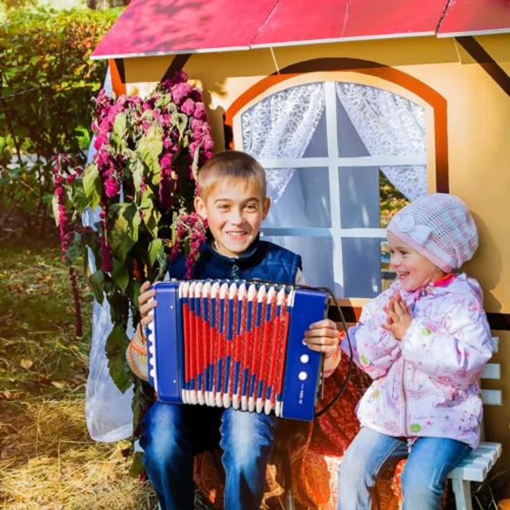 TLGREEN Akkordeon Kinder, 10 Tasten Ziehharmonika mit Riemen, sicheres und robustes Musikinstrument für Anfänger, tragbar, blau – Bild 2