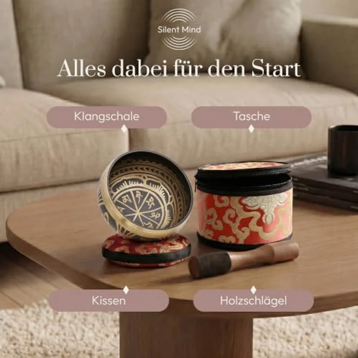 Silent Mind Klangschale Ø10,2 cm Bronze – Handgefertigtes Komplett-Set mit Kissen und Klöppel, ideal für Meditation und Achtsamkeit, klarer stabiler Klang – Bild 5