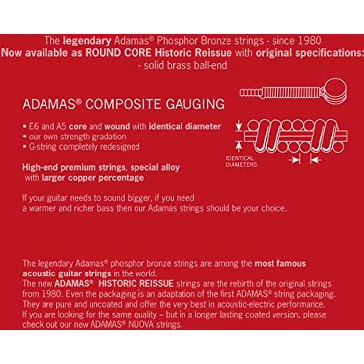 Adamas 1818RC Round Core String Set, Westerngitarrensaiten aus Phosphor Bronze, Saitenstärken .012 - .053 – Bild 3