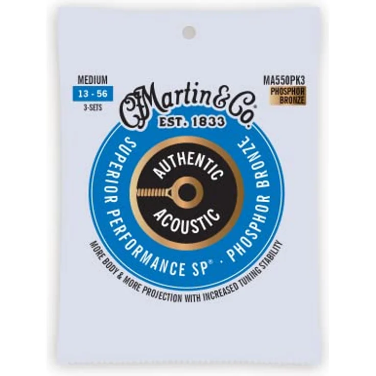 Martin Authentic Acoustic Gitarrensaiten, 3 Stück, Medium 92/8 Phosphor-Bronze, Superior Performance 13-56 – Bild 1