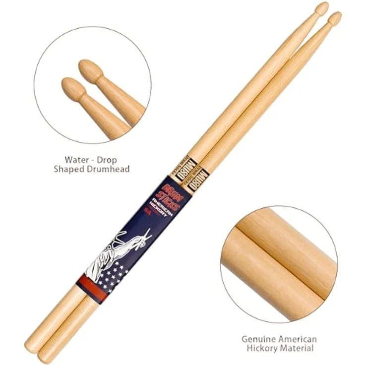 MUSO Schlagzeugstöcke, American Hickory 5A Drumsticks mit rutschfestem Gummigriff, vielseitiges Schlagzeugzubehör für Profis und Anfänger – Bild 5