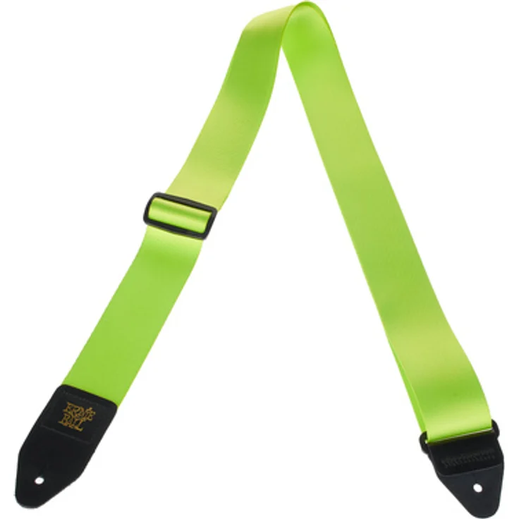 Ernie Ball E-Guitar Strap Neon Green, Gitarren- und Bassgurt aus Polypropylen mit Lederenden, verstellbar von 104 cm bis 183 cm, Breite 51 mm