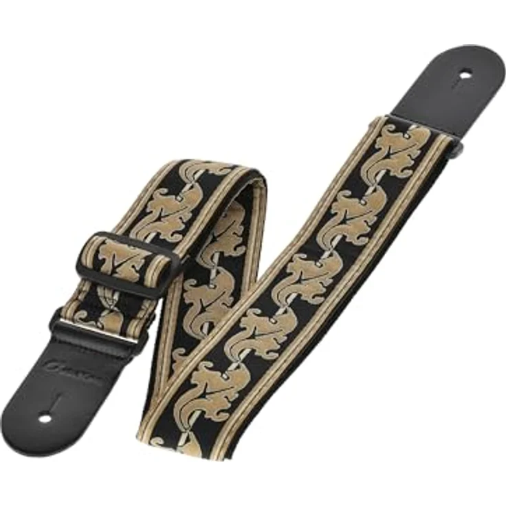 Ovation Leaf Retro Gold, Gitarrengurt aus Nylon mit Lederenden, verstellbar von 84 cm bis 144 cm, Blattmotiv in Gold – Bild 2