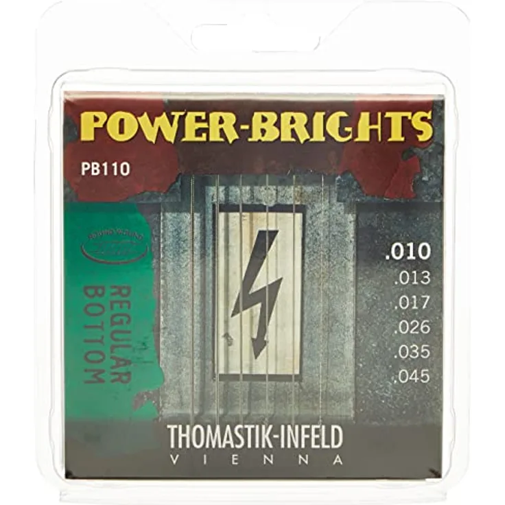 Thomastik Power Brights PB110, E-Gitarren Saiten Medium Light 010-045 mit korrosionsgeschützter Messing-Beschichtung und magnecore Wicklung