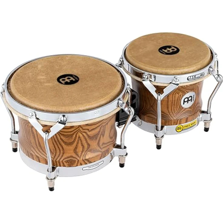 Meinl WB500ZFA-M Woodcraft Bongos, Zebra Finished Ash, 7" Macho und 9" Hembra, Kessel aus amerikanischer Weiß-Esche, matt lackiert, mit True Skin Kuhfellen und verchromter Hardware – Bild 1