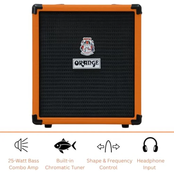 Orange Crush Bass 25, 25 Watt Bass Combo mit 1x 8" Lautsprecher, eingebautem Stimmgerät und Cabsim Boxensimulation – Bild 2