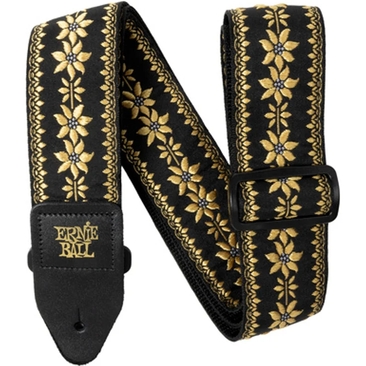 Ernie Ball Jacquard Strap Flower Crown, E-Gitarrengurt aus stabilem Polypropylen, 5 cm breit, extra lang 104-182 cm, mit Leder-Enden, Flower Crown Jacquard