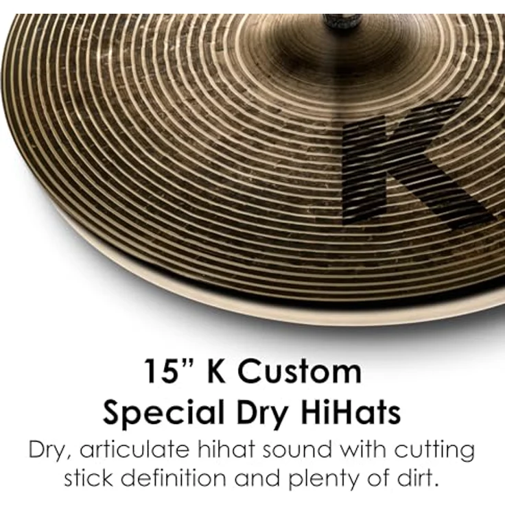 Zildjian 15" K Custom Special Dry Hats, Schlagzeugbecken mit natürlichem Finish, dunklem und trockenem Sound, kurz nachhallend – Bild 3